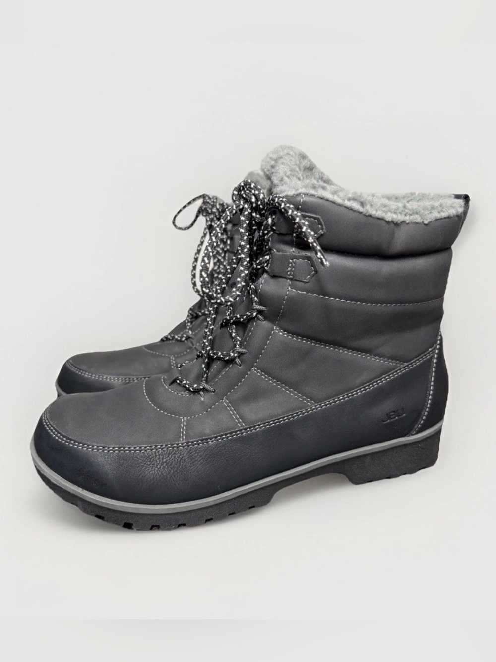 Jambu Black and Gray Lace-Up Faux-Fur Insulated Ankle Boots